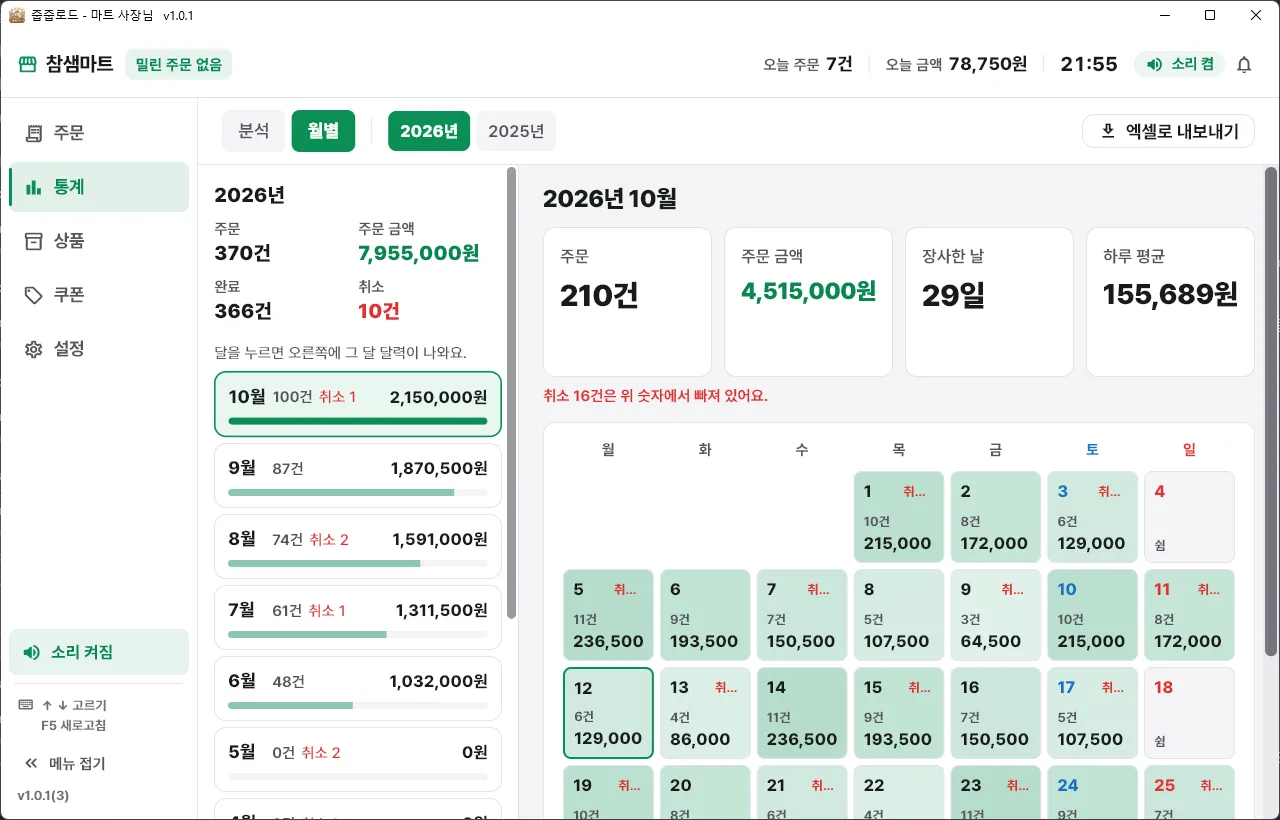 왼쪽에 달, 오른쪽에 그 달 달력